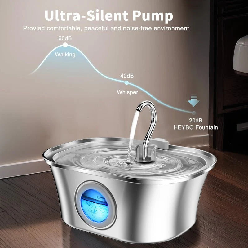 Heybo 3.2L Automatic Stainless Steel Pet Water Fountain for Cats and Dogs