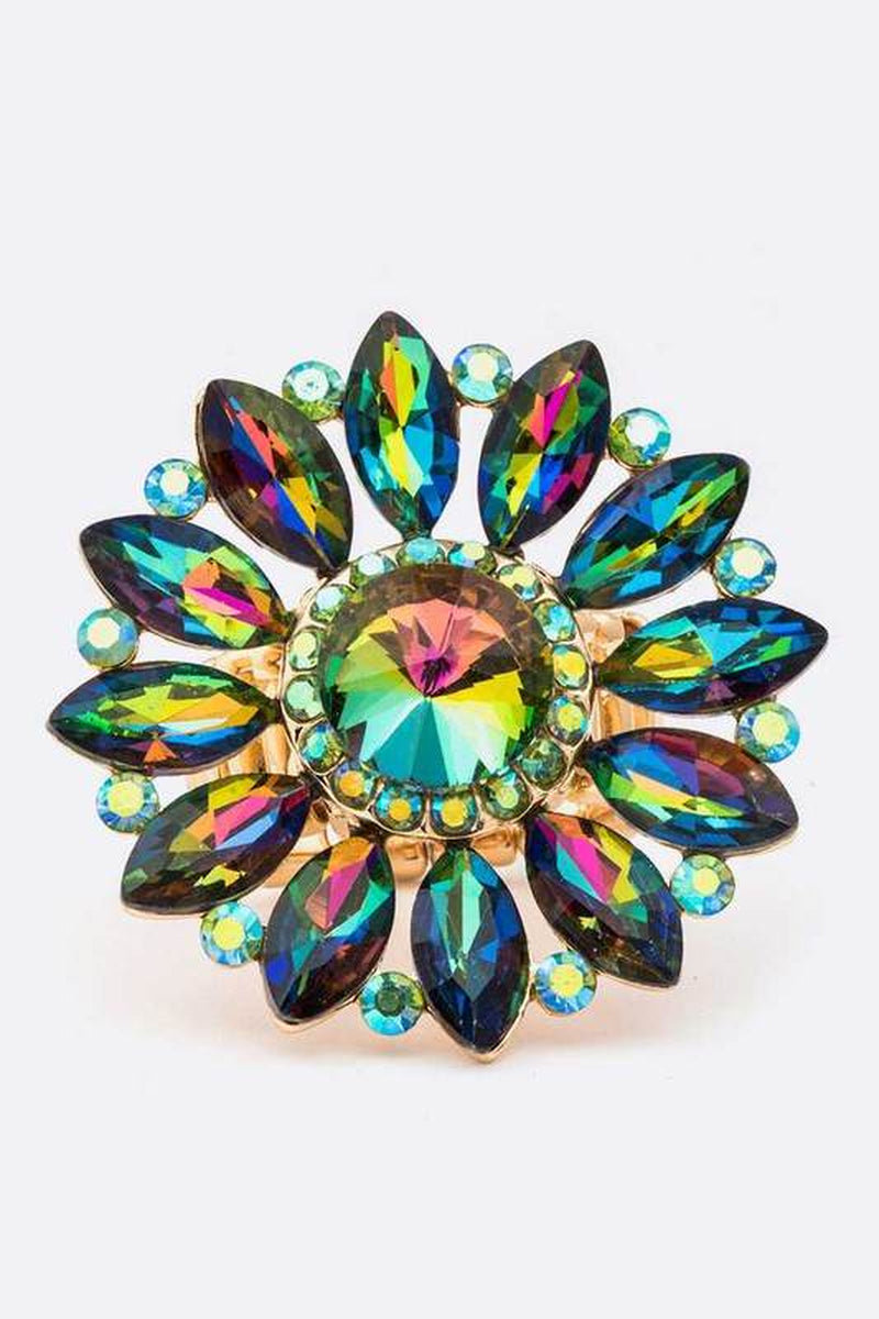 Stunning Crystal Flower Stretch Ring - Bold Statement Accessory