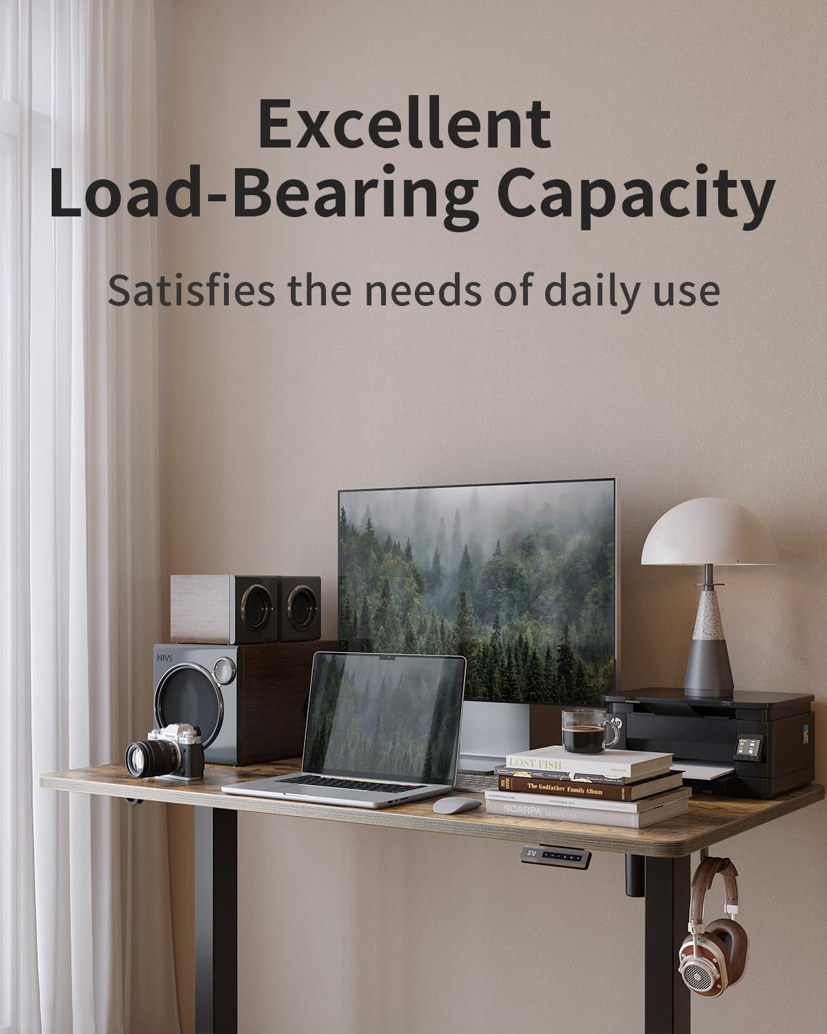 Height Adjustable Electric Standing Desk - 48" x 24" Rustic Brown Sit-Stand Home Office Computer Desk