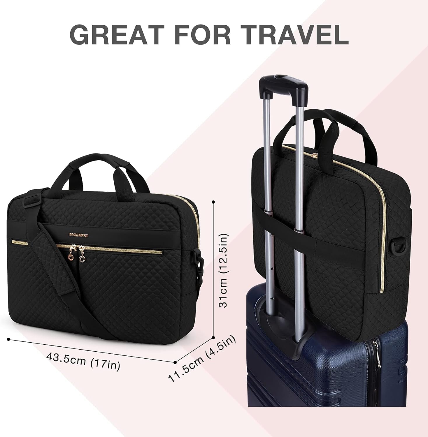 Stylish Black Laptop Bag for Women - 17.3/15.6 Inch Briefcase for Office, Travel & Business