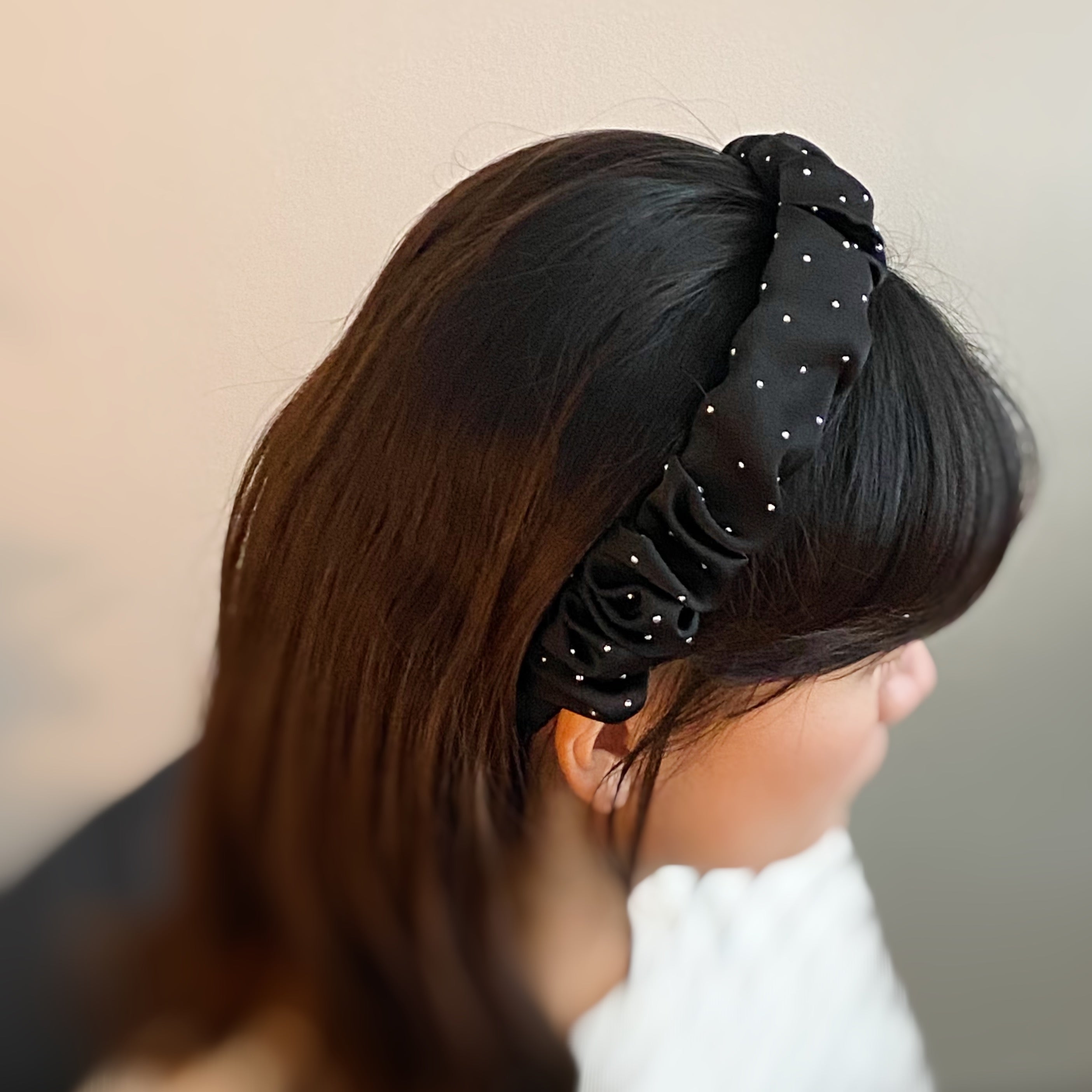 Chic Scrunched Satin Jewel Dotted Headband for Effortless Style