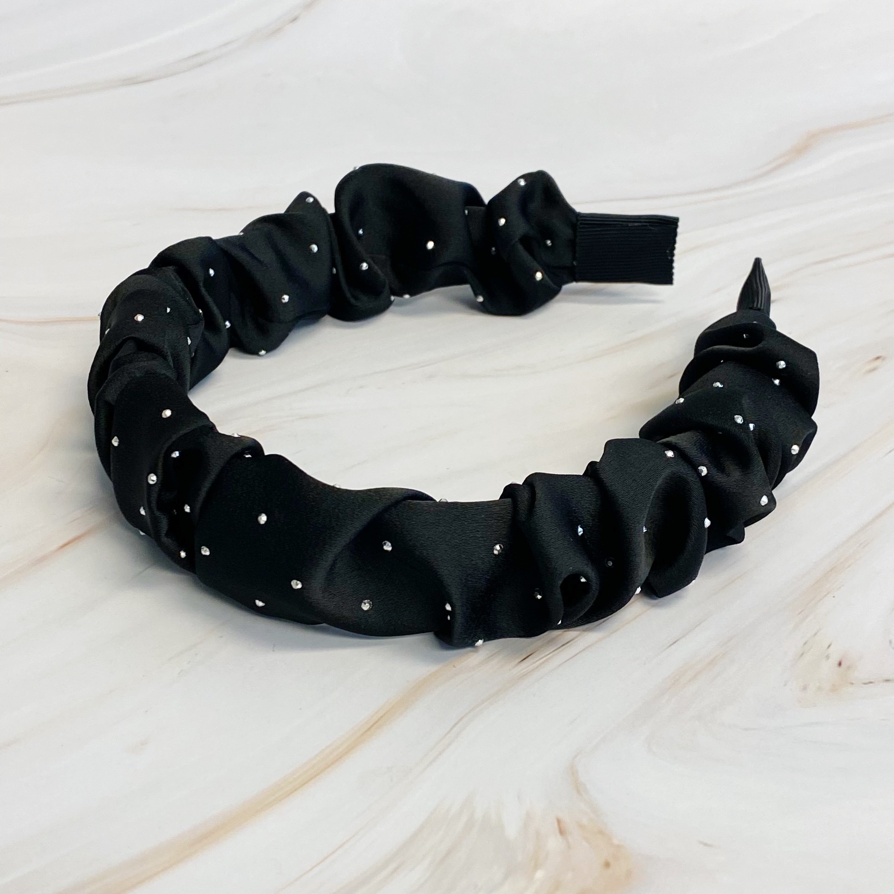 Chic Scrunched Satin Jewel Dotted Headband for Effortless Style