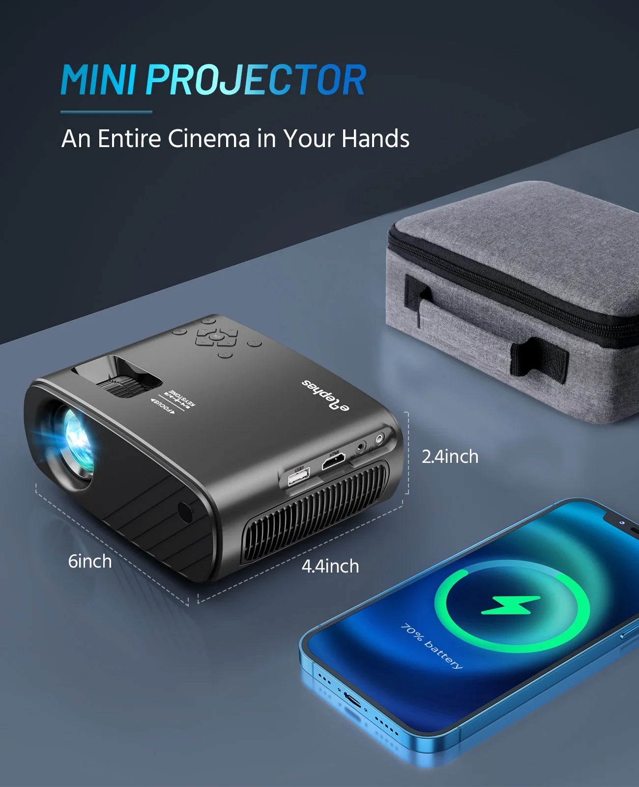 Portable 1080P HD Projector with Tripod, 8000L Brightness, Compatible with iOS, Android, and Windows for Cinematic Experience