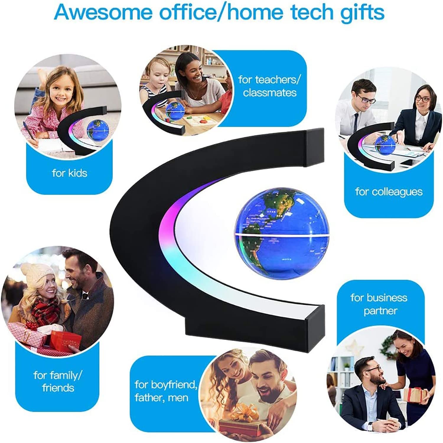 Magnetic Levitation Globe with LED Light - Unique Floating Lamp Decor, Perfect Gift for Men, Fathers, Boyfriends, Kids & Bosses - Ideal Technology Graduation & Valentine's Day Present (Blue)