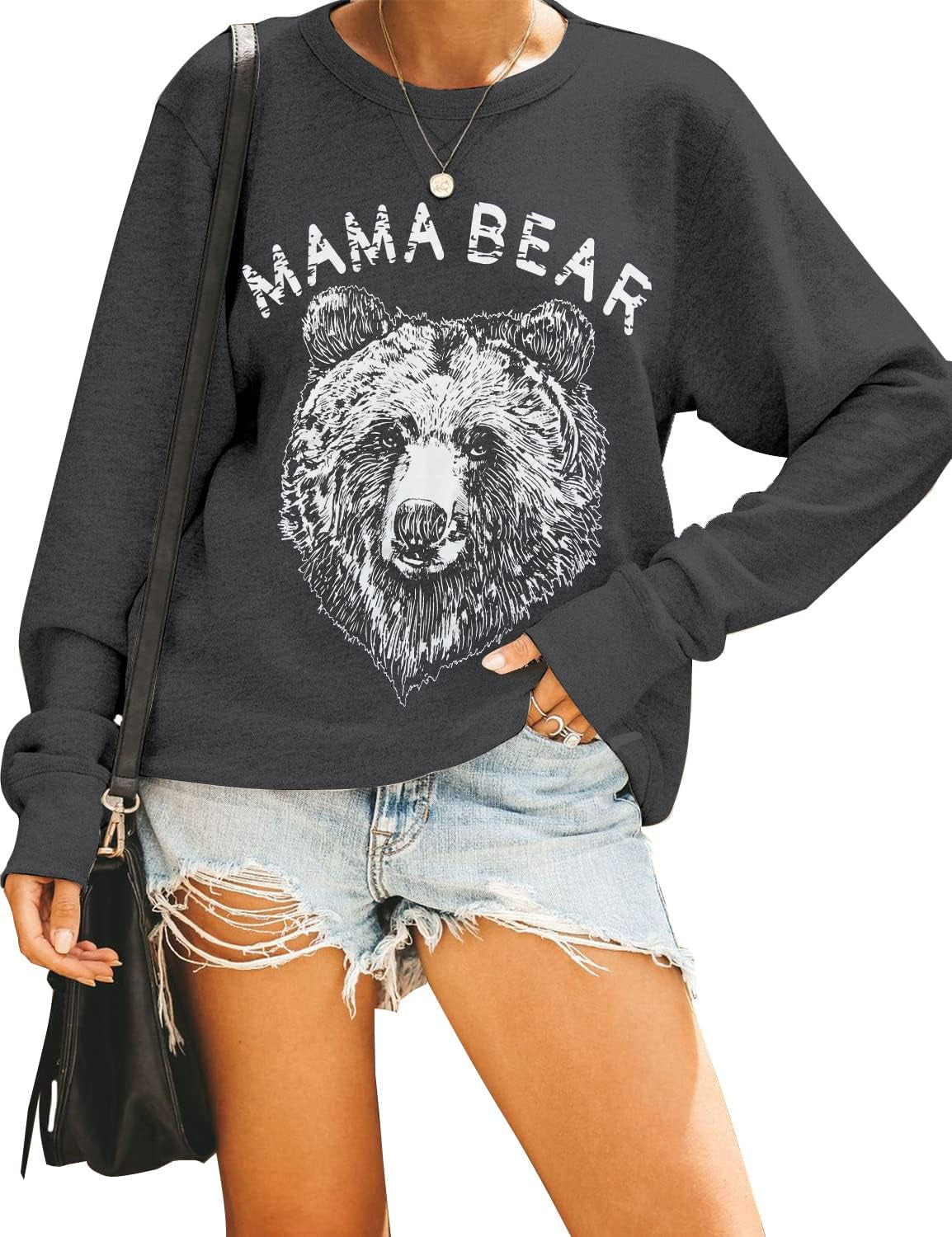 Cute & Comfy Women's Mama Sweatshirt - Loose Fit Long Sleeve Graphic Top for Fall