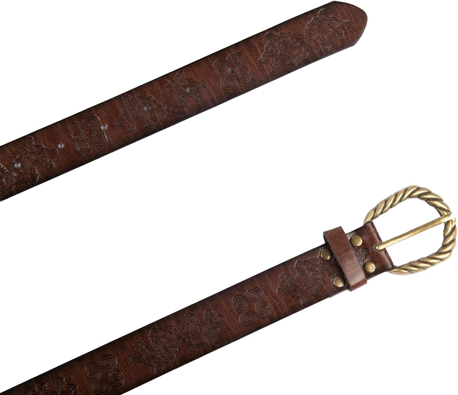 Viking Fenrir Embossed Faux Leather Buckle Belt - Medieval Knight Accessory