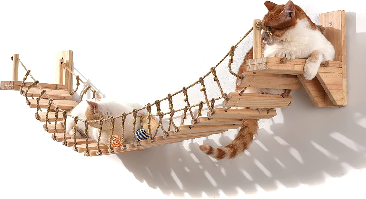 Stylish Cat Wall Shelves & Bridge with Toys - Floating Hammock & Cozy Perch for Happy Cats!