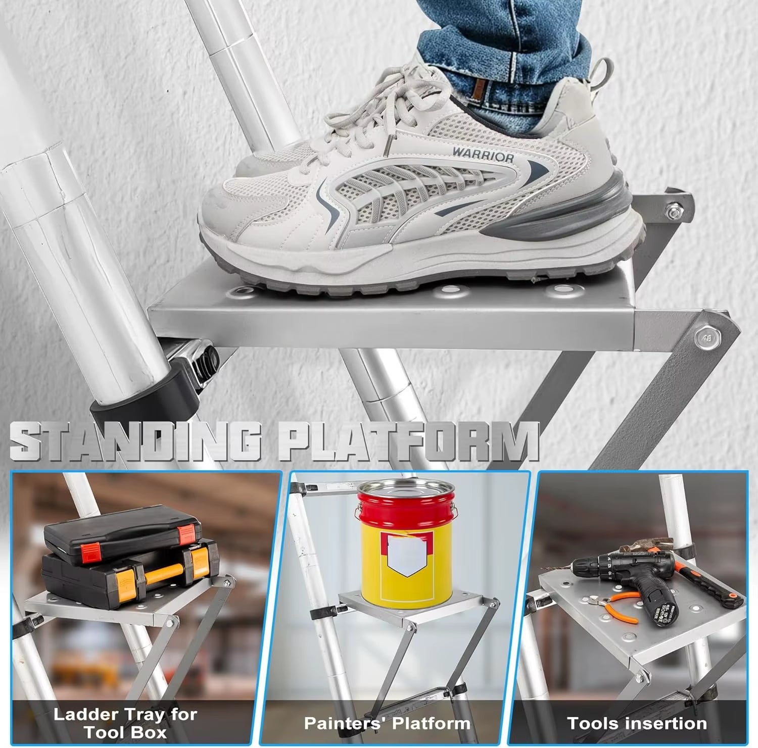 Durable Wide-Step Ladder Work Platform