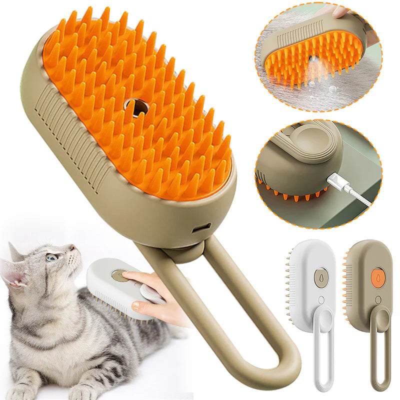 3-in-1 Electric Cat and Dog Steam Brush with Spray for Grooming, Massage, and Hair Removal