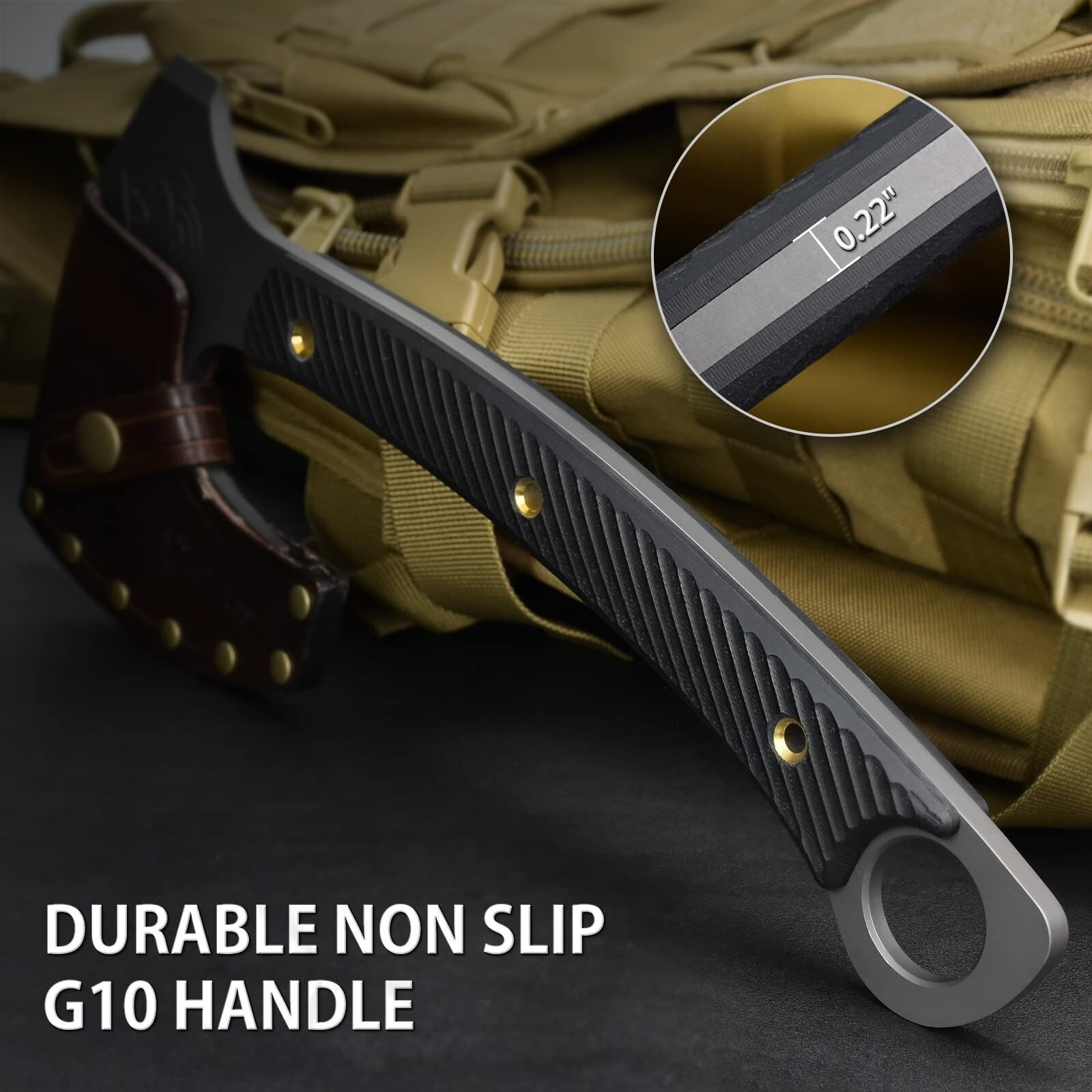 Nedfoss 12.2-Inch Tactical Tomahawk Axe with Leather Sheath and G10 Handle, Heavy Duty Construction