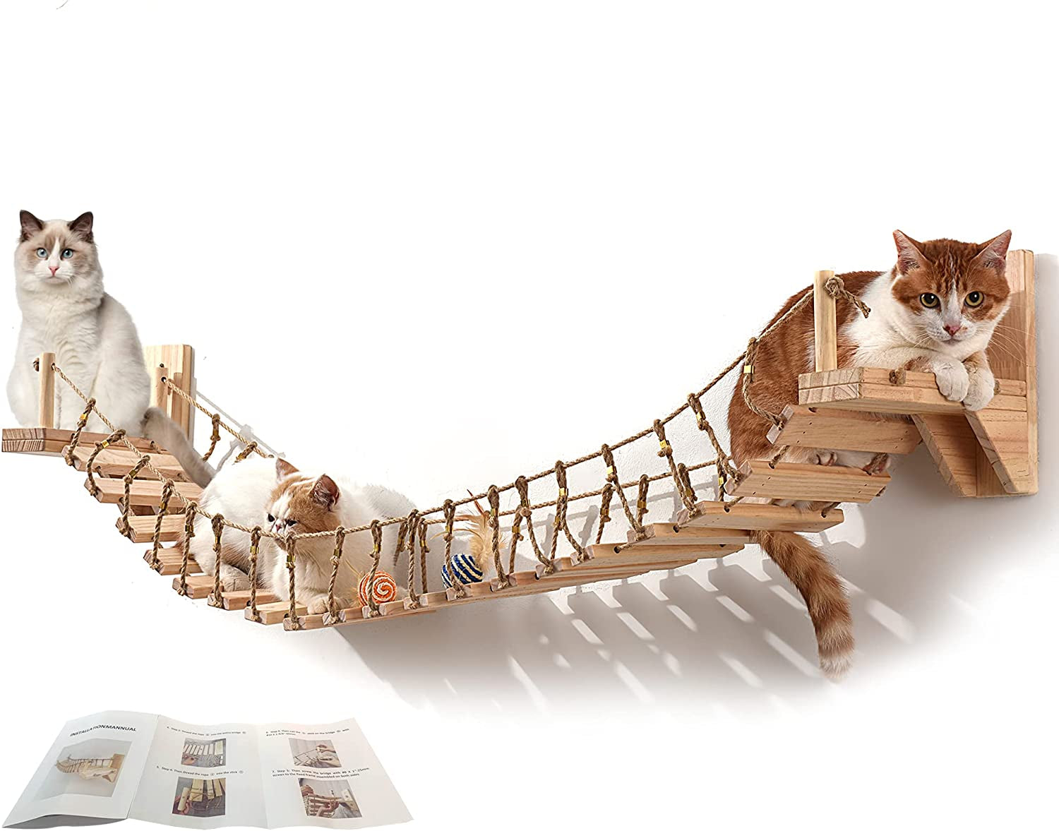 Stylish Cat Wall Shelves & Bridge with Toys - Floating Hammock & Cozy Perch for Happy Cats!