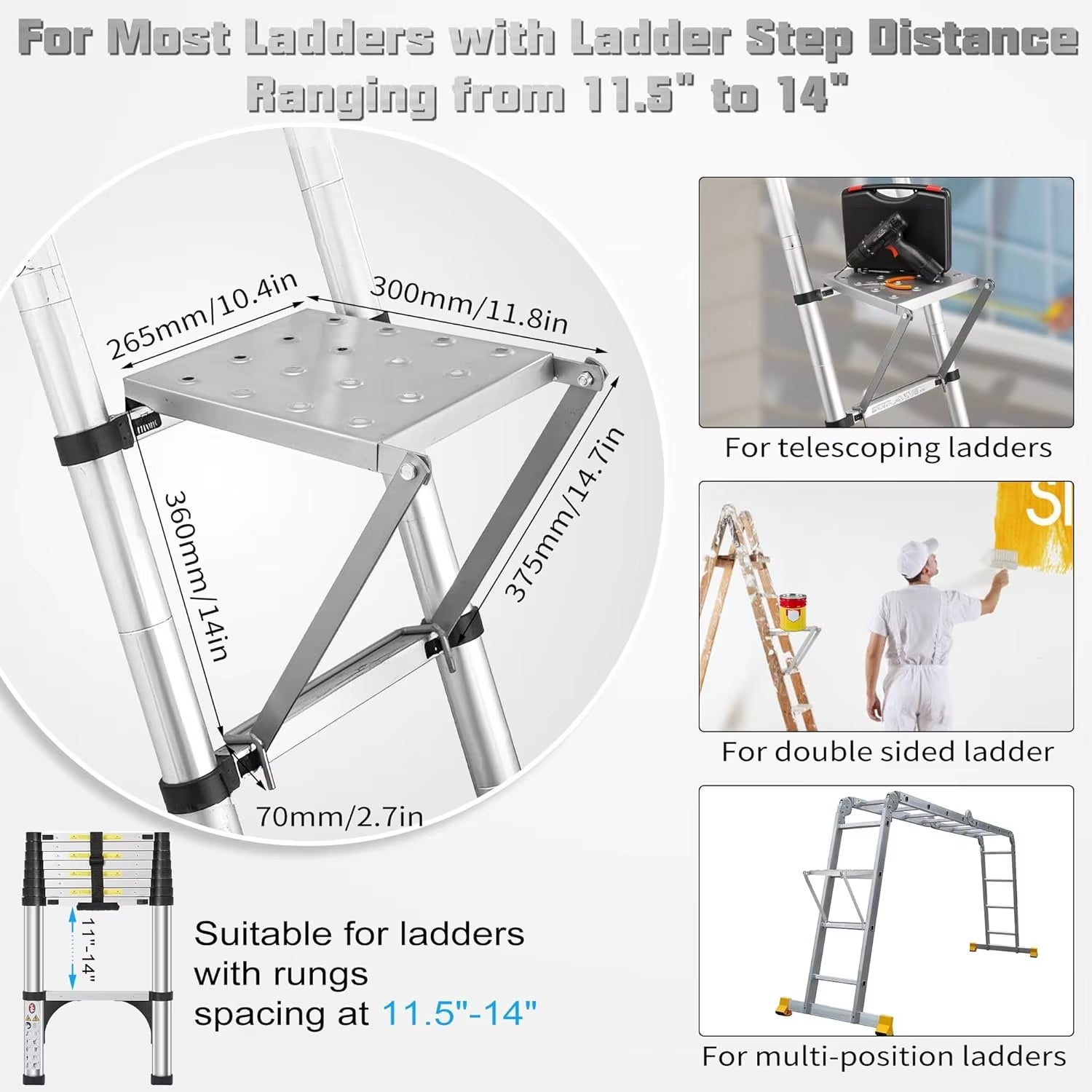Durable Wide-Step Ladder Work Platform