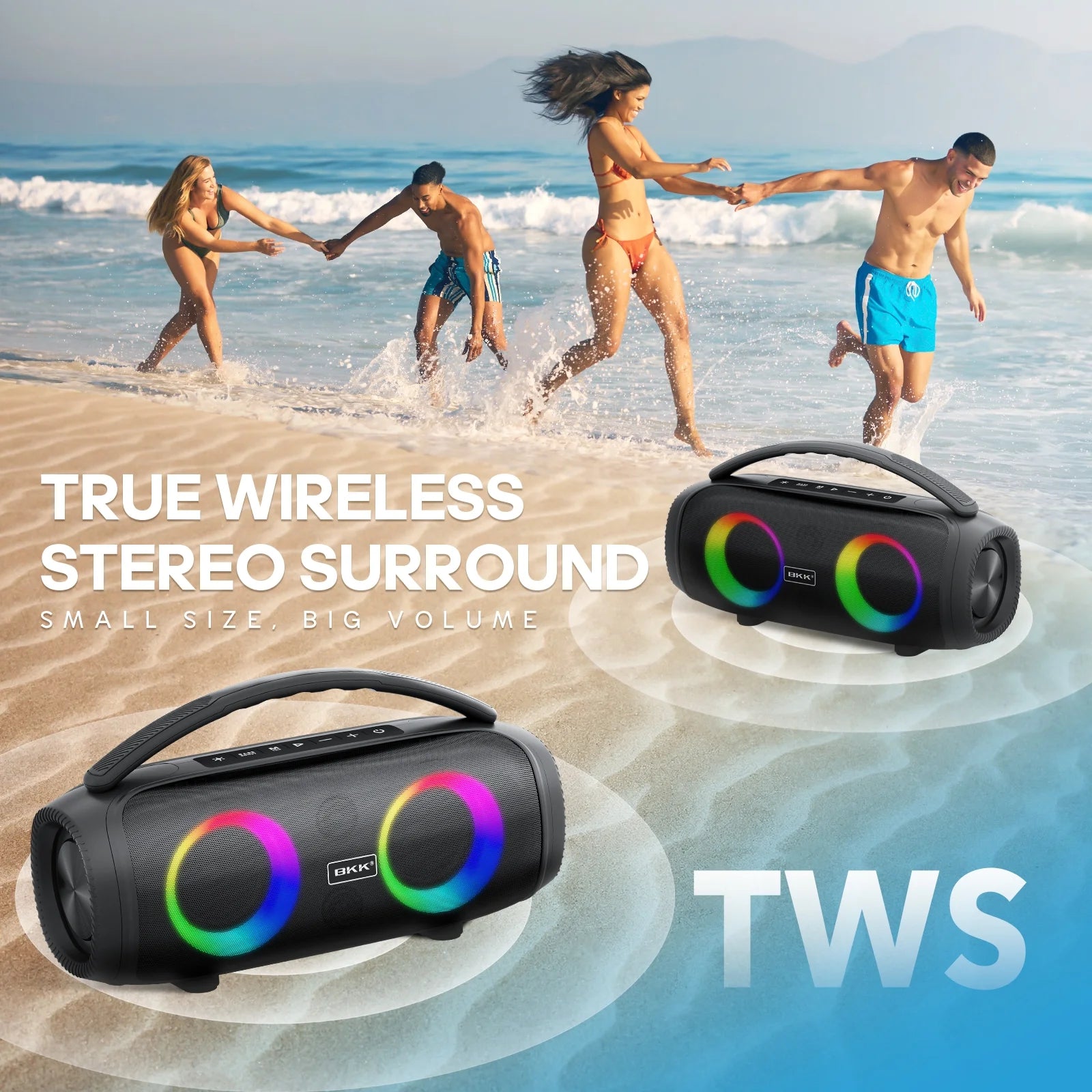 Ultimate Waterproof Bluetooth Speaker - 40W Portable Wireless Sound with DJ Lights for Beach Parties - Sleek Black Design