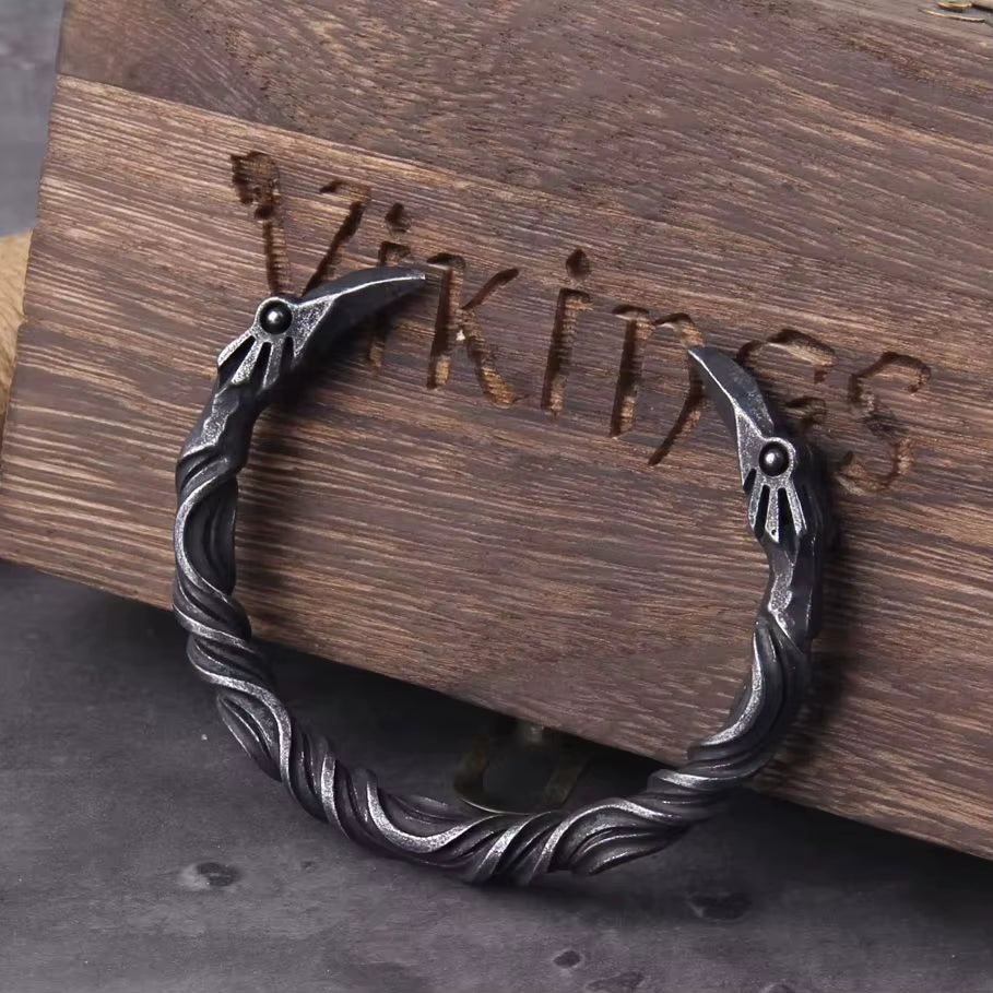Stainless Steel Norse Raven Bracelet for Men with Viking Wooden Gift Box