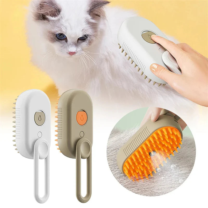 3-in-1 Electric Cat and Dog Steam Brush with Spray for Grooming, Massage, and Hair Removal