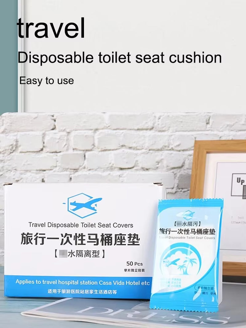50-Pack Individually Wrapped Disposable Waterproof Plastic Toilet Seat Covers with Non-Slip Design for Travel and Protection