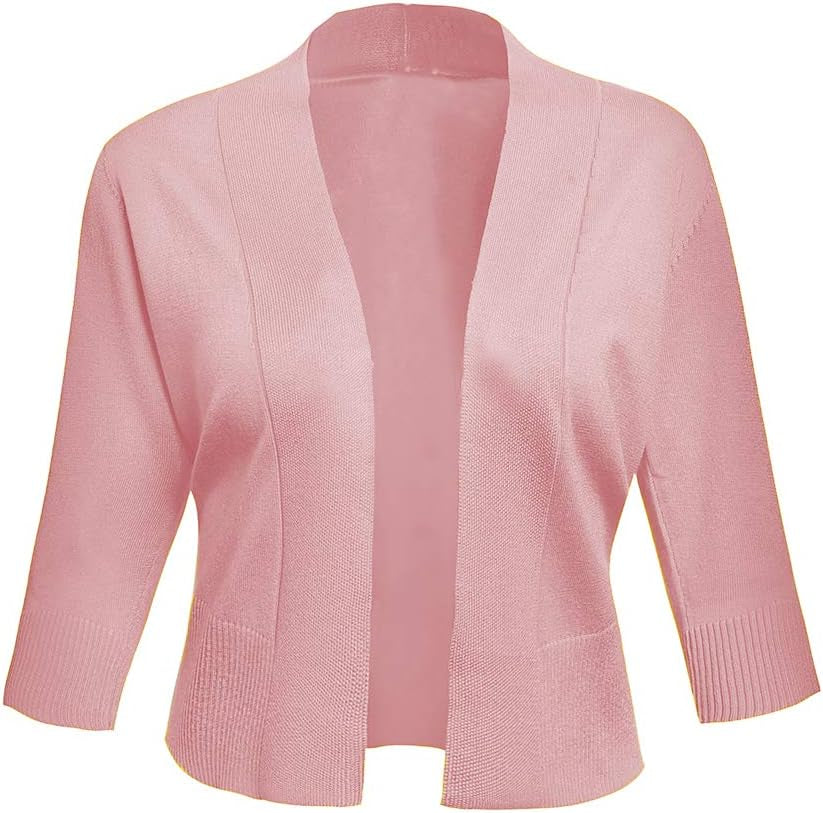 Chic Women's 3/4 Sleeve Cropped Cardigans - Stylish Open Front Shrugs for Dresses