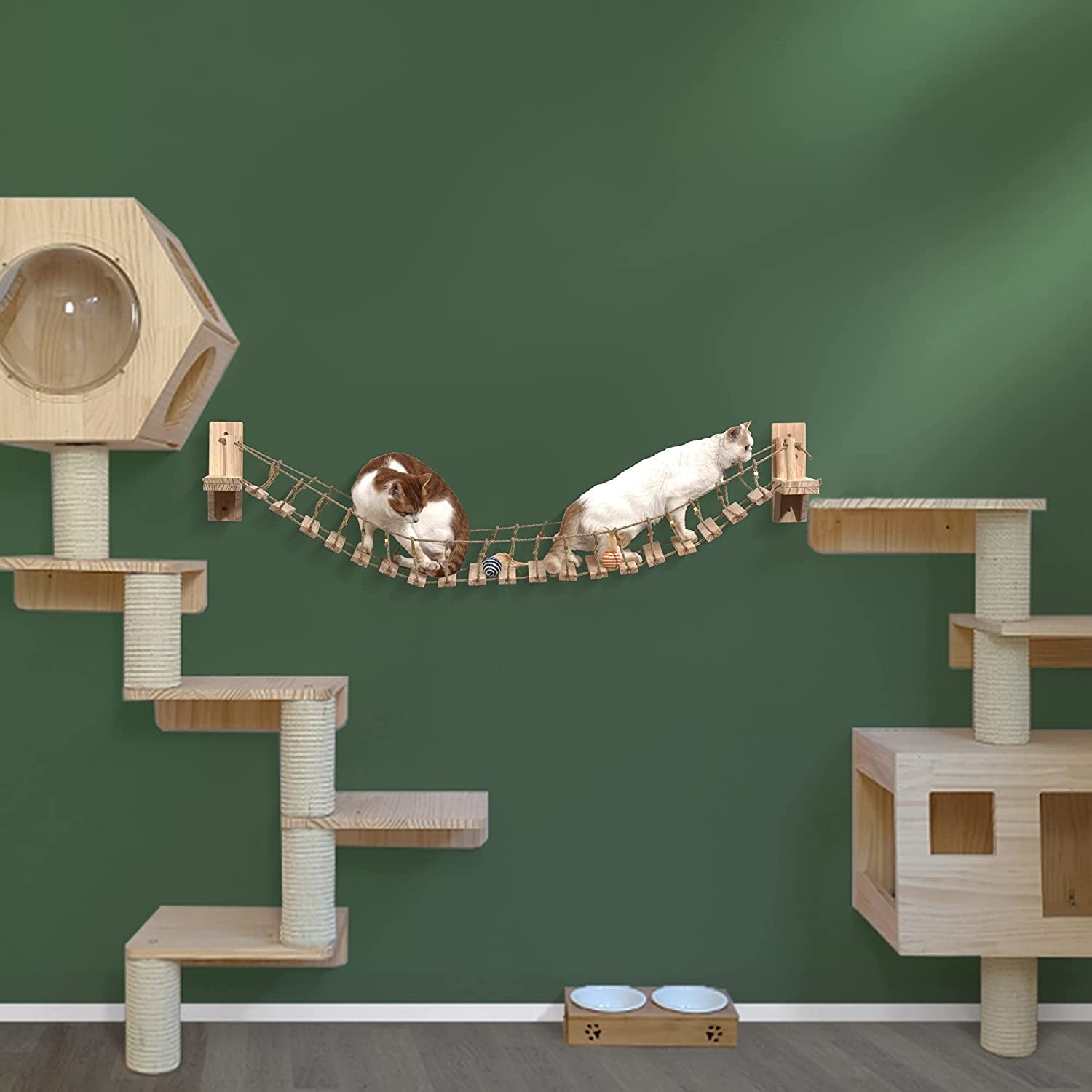 Stylish Cat Wall Shelves & Bridge with Toys - Floating Hammock & Cozy Perch for Happy Cats!