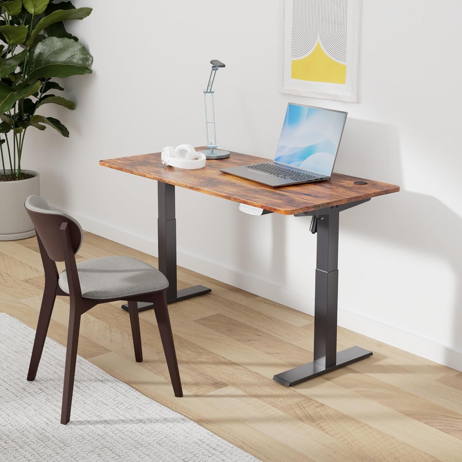 Height Adjustable Electric Standing Desk - 48" x 24" Rustic Brown Sit-Stand Home Office Computer Desk