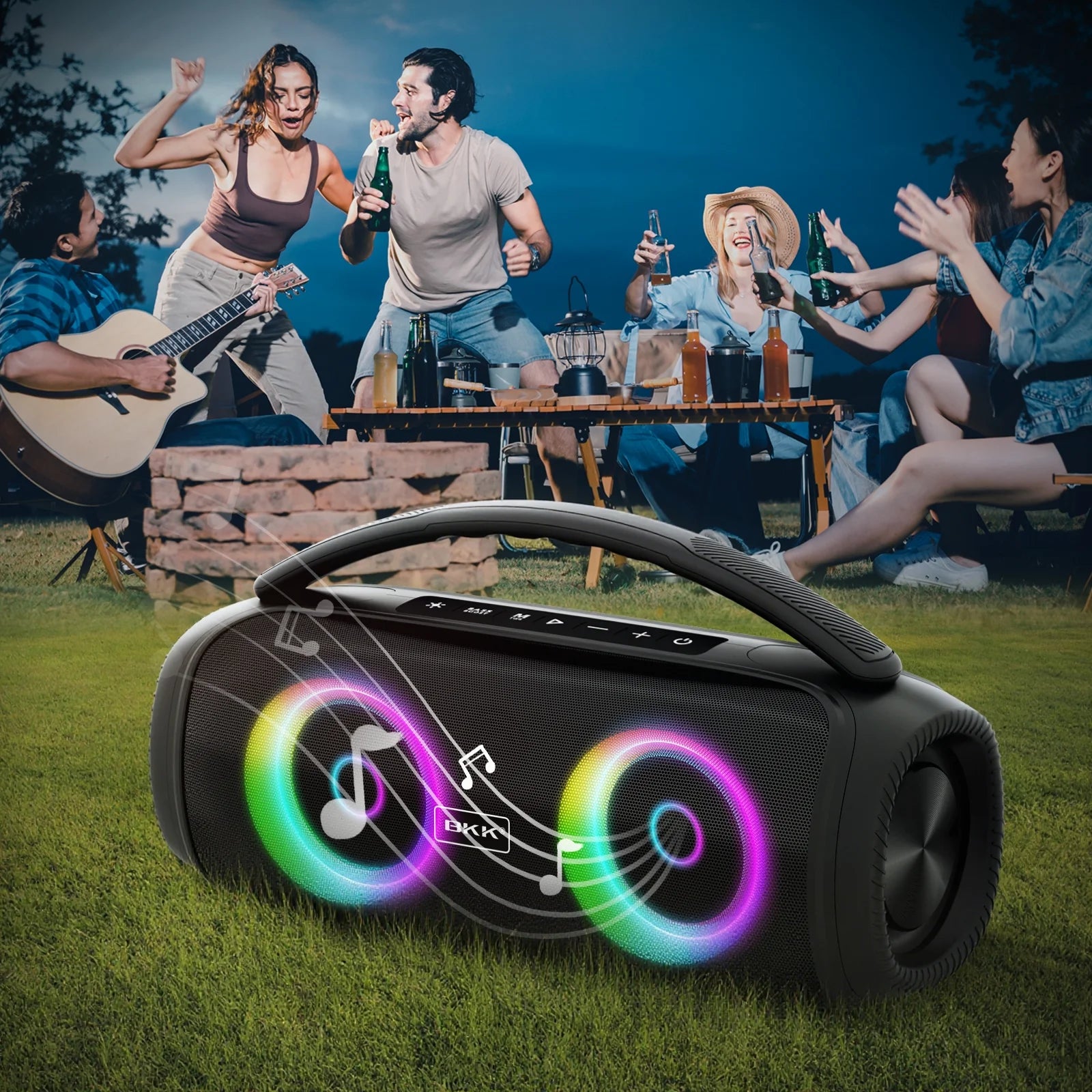 Ultimate Waterproof Bluetooth Speaker - 40W Portable Wireless Sound with DJ Lights for Beach Parties - Sleek Black Design