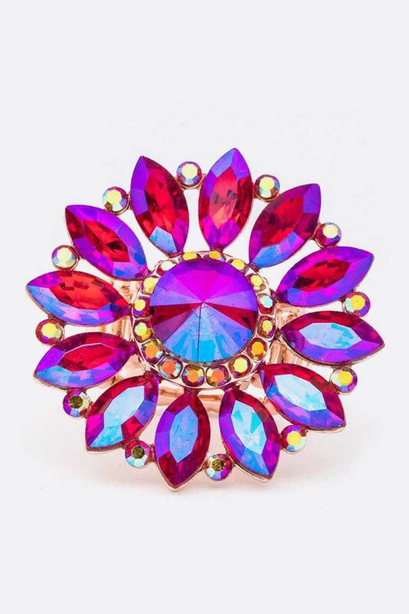 Stunning Crystal Flower Stretch Ring - Bold Statement Accessory