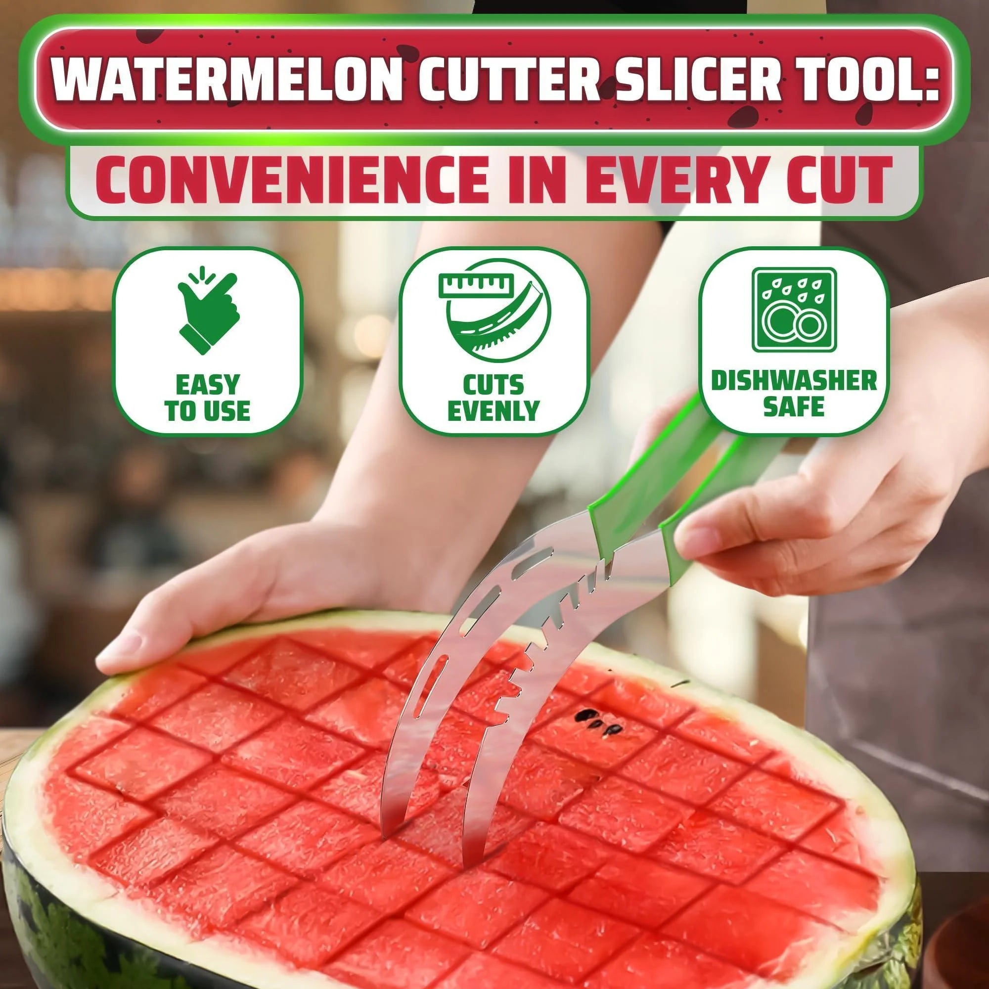 Effortless Watermelon Slicer & Cutter - Premium Stainless Steel Blade with Ergonomic Handle for Quick, Mess-Free Summer Snacks & Parties