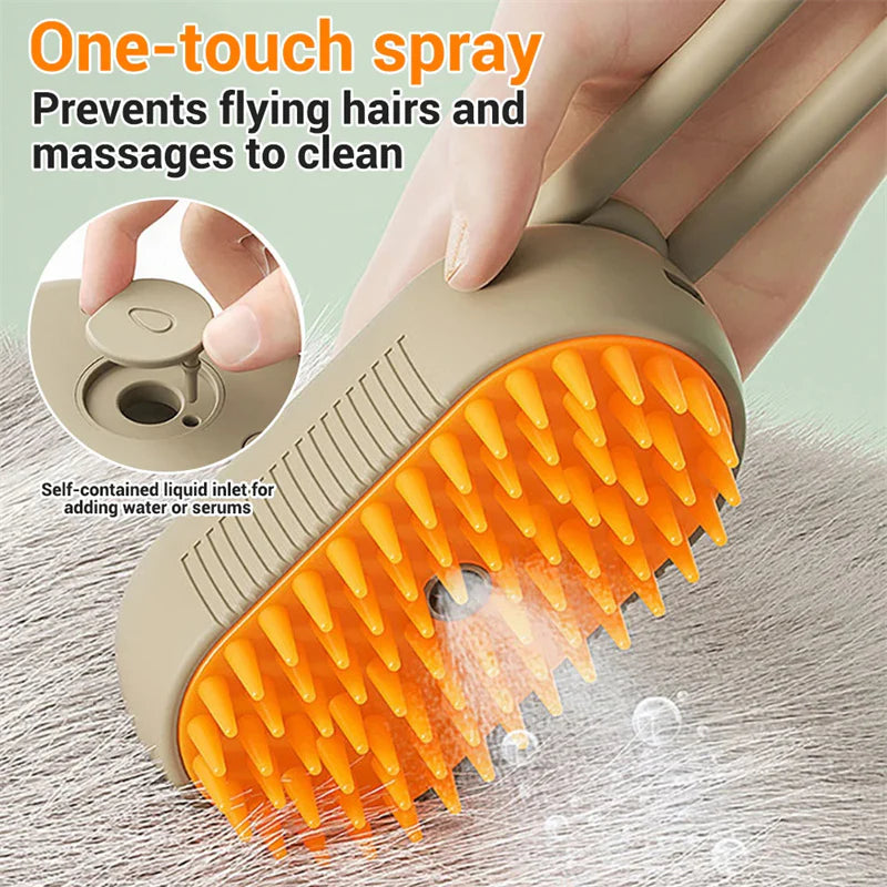3-in-1 Electric Cat and Dog Steam Brush with Spray for Grooming, Massage, and Hair Removal