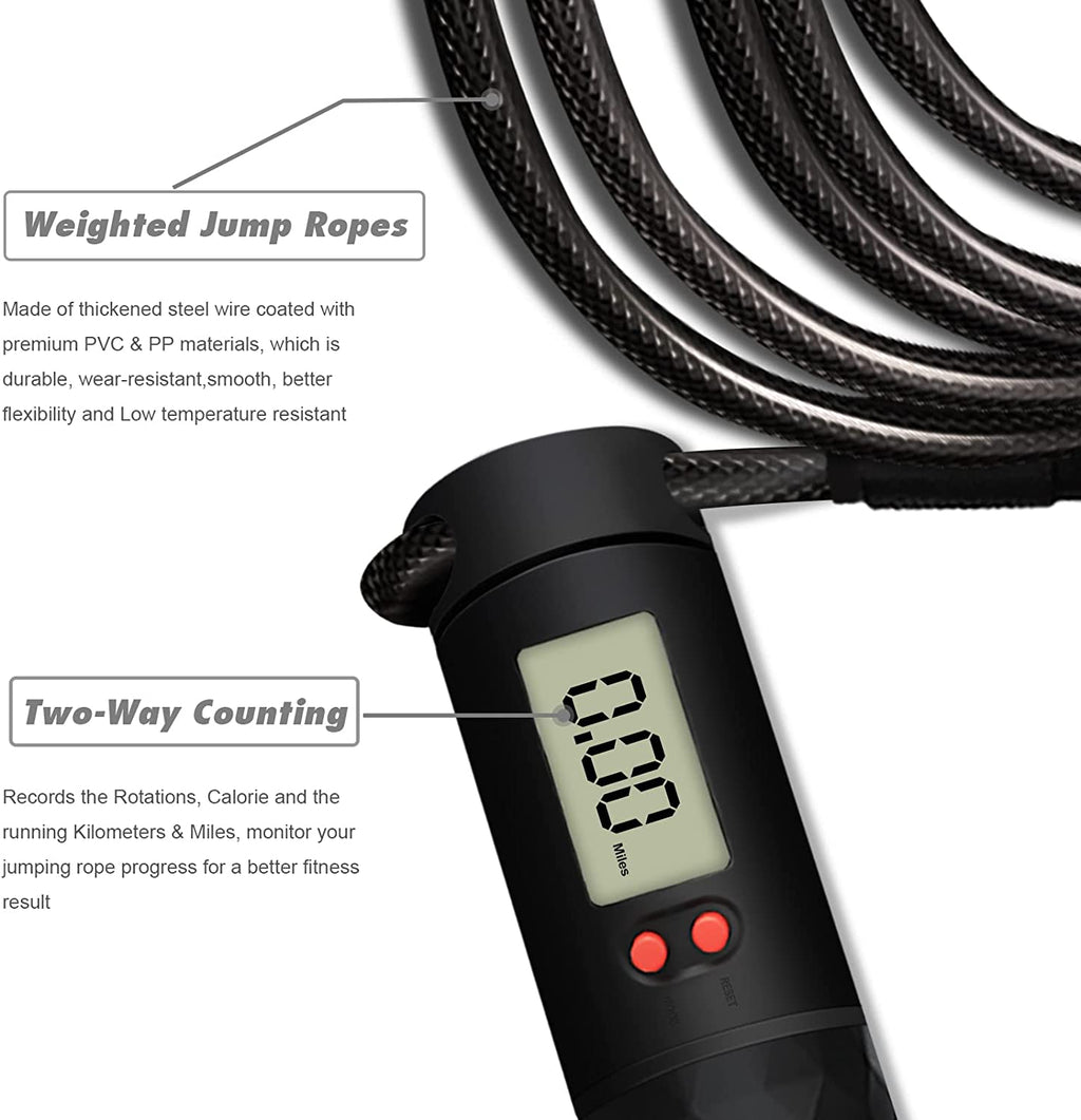 Weighted Jump Rope with Counter - 3 Jump Ropes for Working Out, Heavy Jumping Rope & Light Skipping Rope & Cordless Jump Ropes