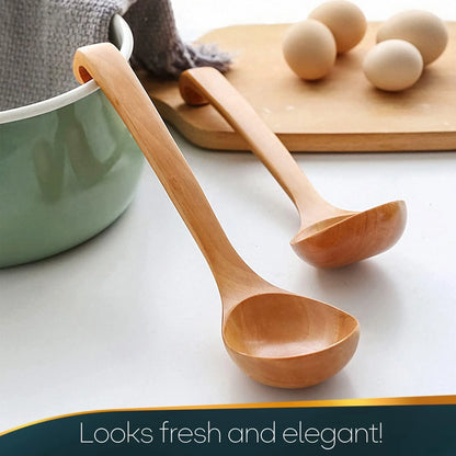 Eco-Friendly Bamboo Soup Ladle – Elegant Olive Wood Serving Spoon with Long Handle – Durable Natural Kitchen Essential