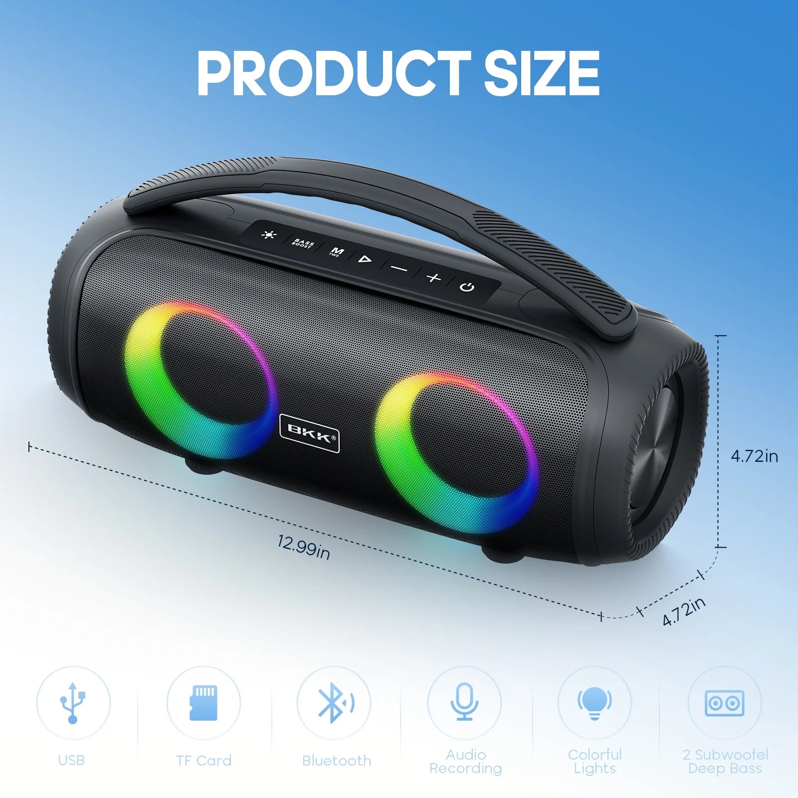 Ultimate Waterproof Bluetooth Speaker - 40W Portable Wireless Sound with DJ Lights for Beach Parties - Sleek Black Design