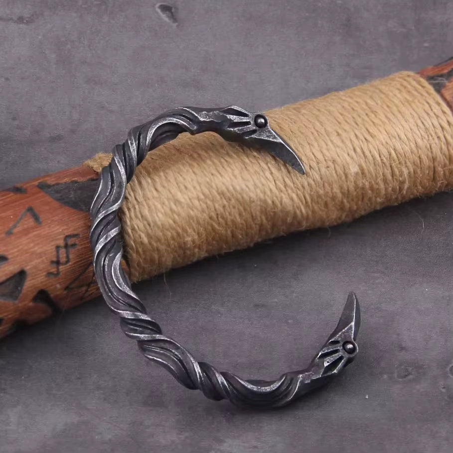 Stainless Steel Norse Raven Bracelet for Men with Viking Wooden Gift Box