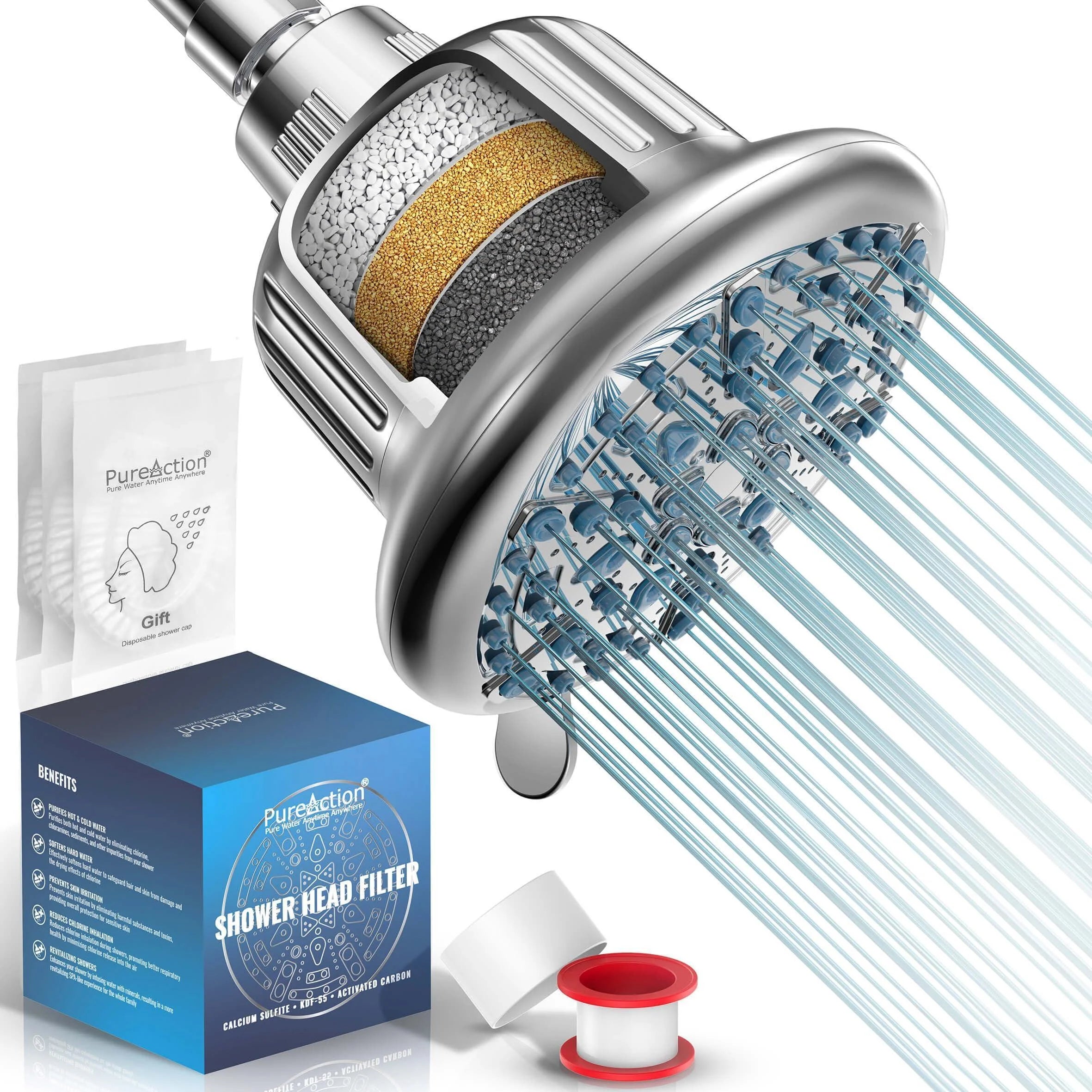 High-Pressure Shower Head Filter for Hard Water with 7 Settings – Chlorine and Fluoride Water Softener for Enhanced Hair and Skin Care