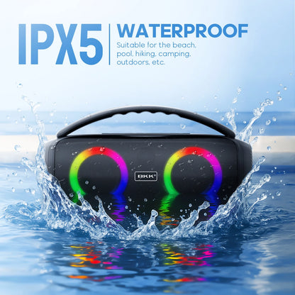 Ultimate Waterproof Bluetooth Speaker - 40W Portable Wireless Sound with DJ Lights for Beach Parties - Sleek Black Design