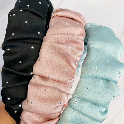 Chic Scrunched Satin Jewel Dotted Headband for Effortless Style
