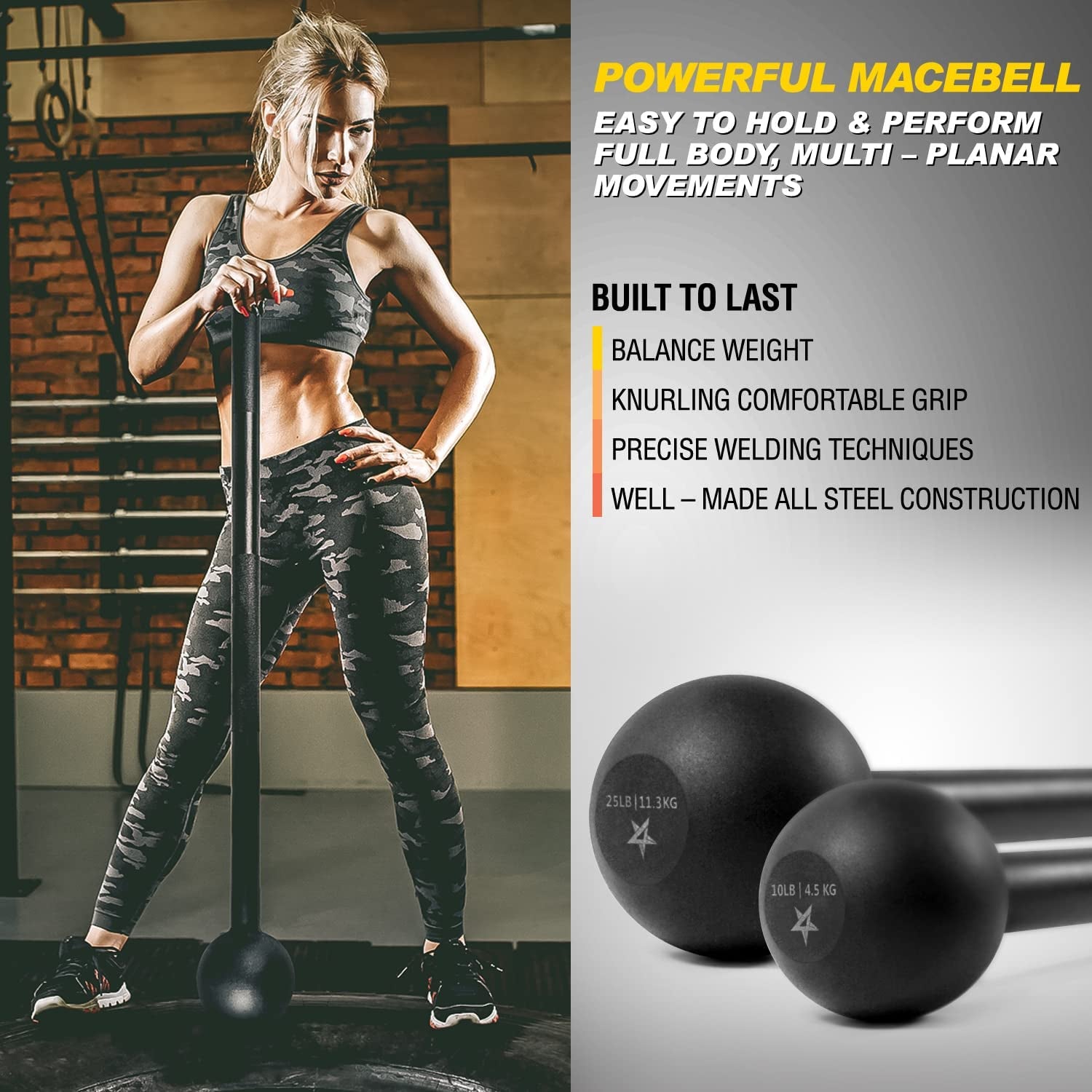 VIKING WARRIOR Steel Mace Bell for Strength Training, Support Full Body, Muscles, Shoulder, Grips & Forearms Workouts, Stretching 5, 10, 15, 20, 25, 30 LB for Woman & Man