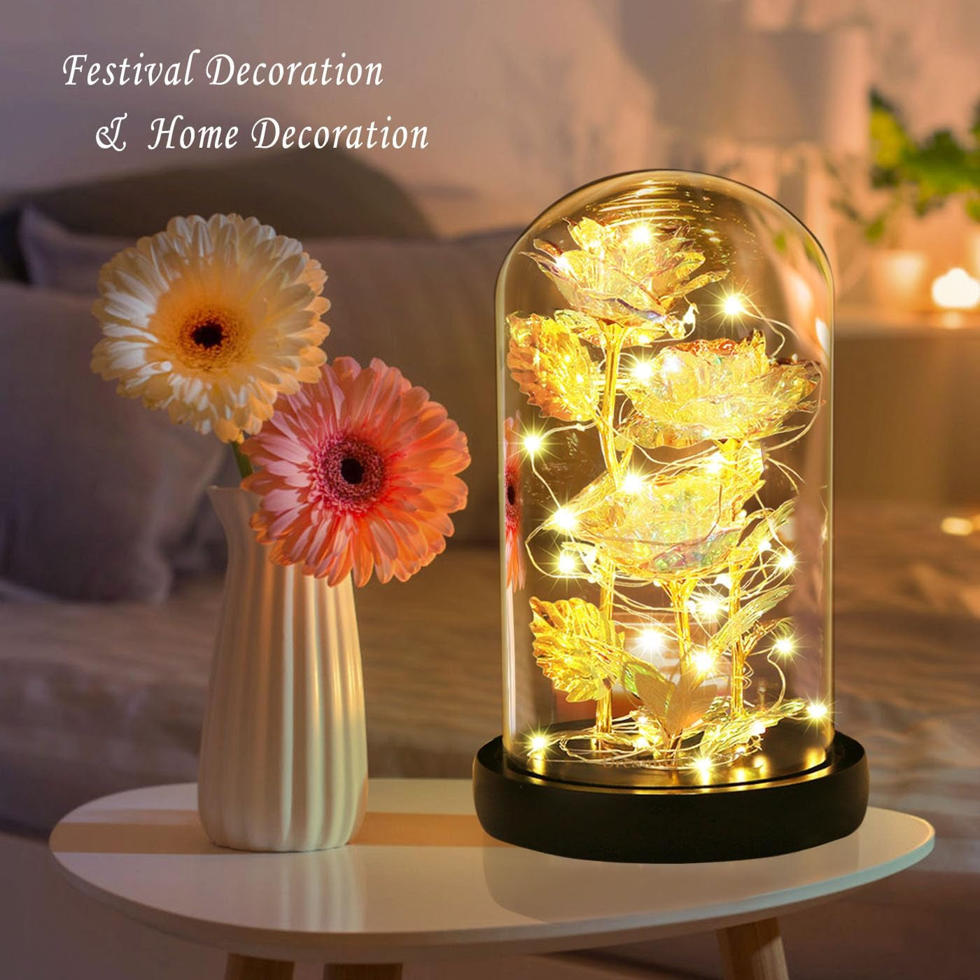 Enchanting Galaxy Rose - Unique Birthday Gift for Women, Beautiful Home Decor with Gold Foil & Colorful Infinity Design