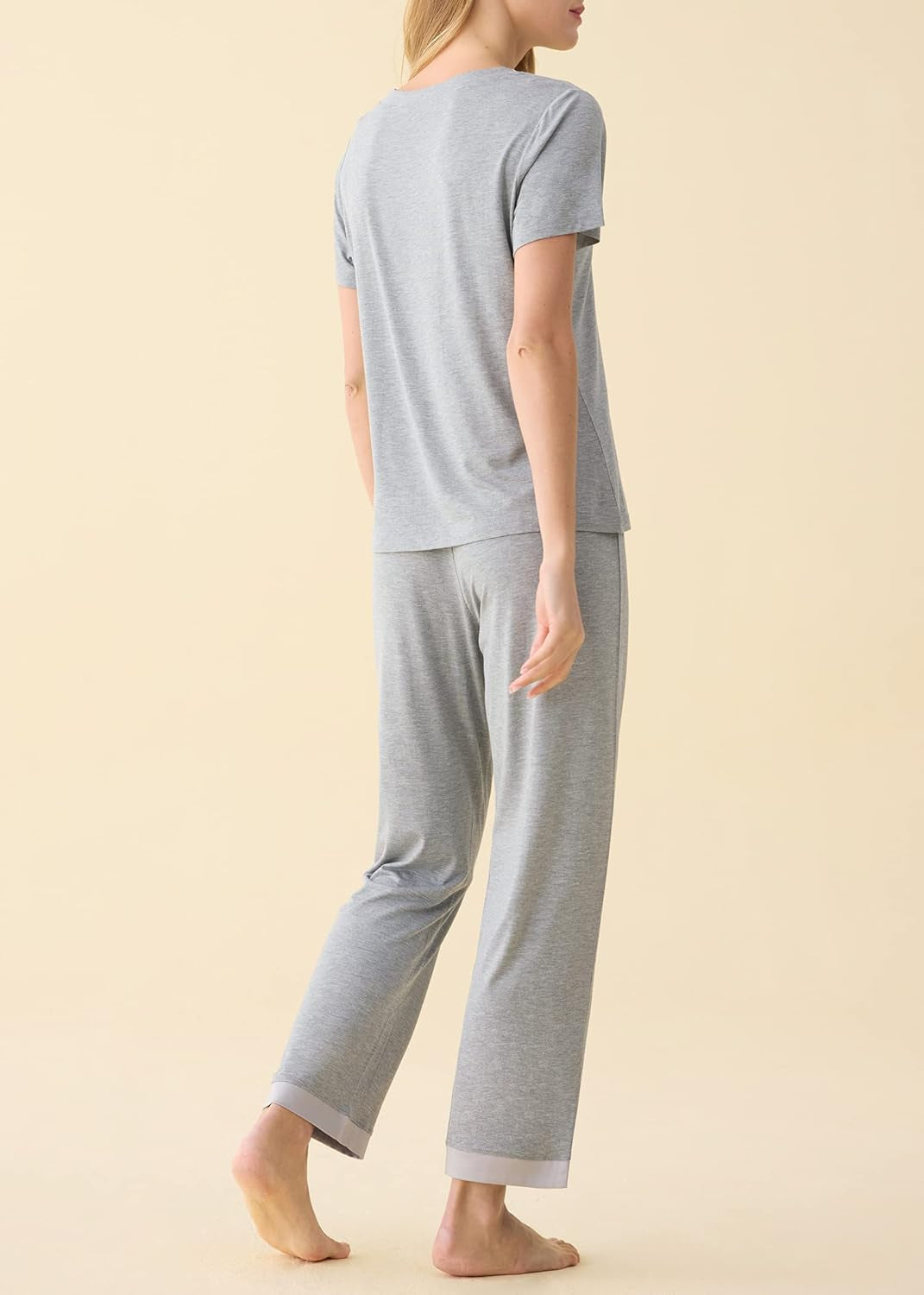 Chic Women's V-Neck Short Sleeve Pajama Set with Comfortable Pants