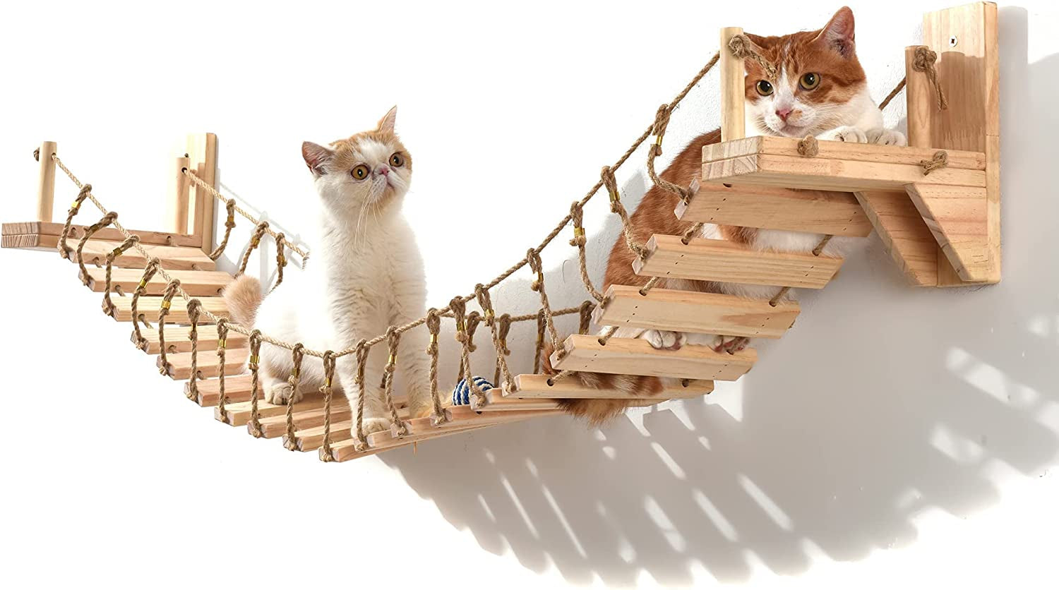 Stylish Cat Wall Shelves & Bridge with Toys - Floating Hammock & Cozy Perch for Happy Cats!
