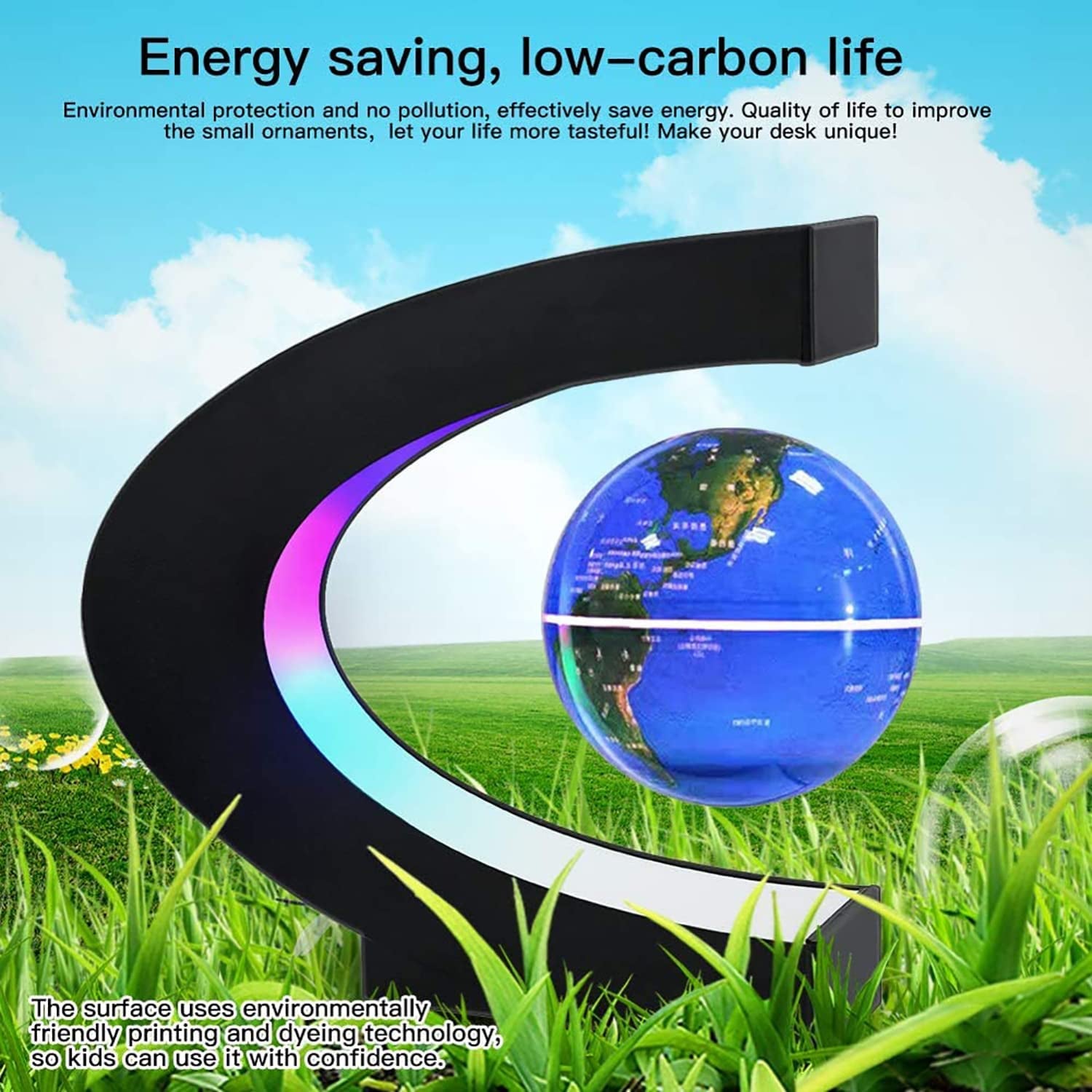 Magnetic Levitation Globe with LED Light - Unique Floating Lamp Decor, Perfect Gift for Men, Fathers, Boyfriends, Kids & Bosses - Ideal Technology Graduation & Valentine's Day Present (Blue)