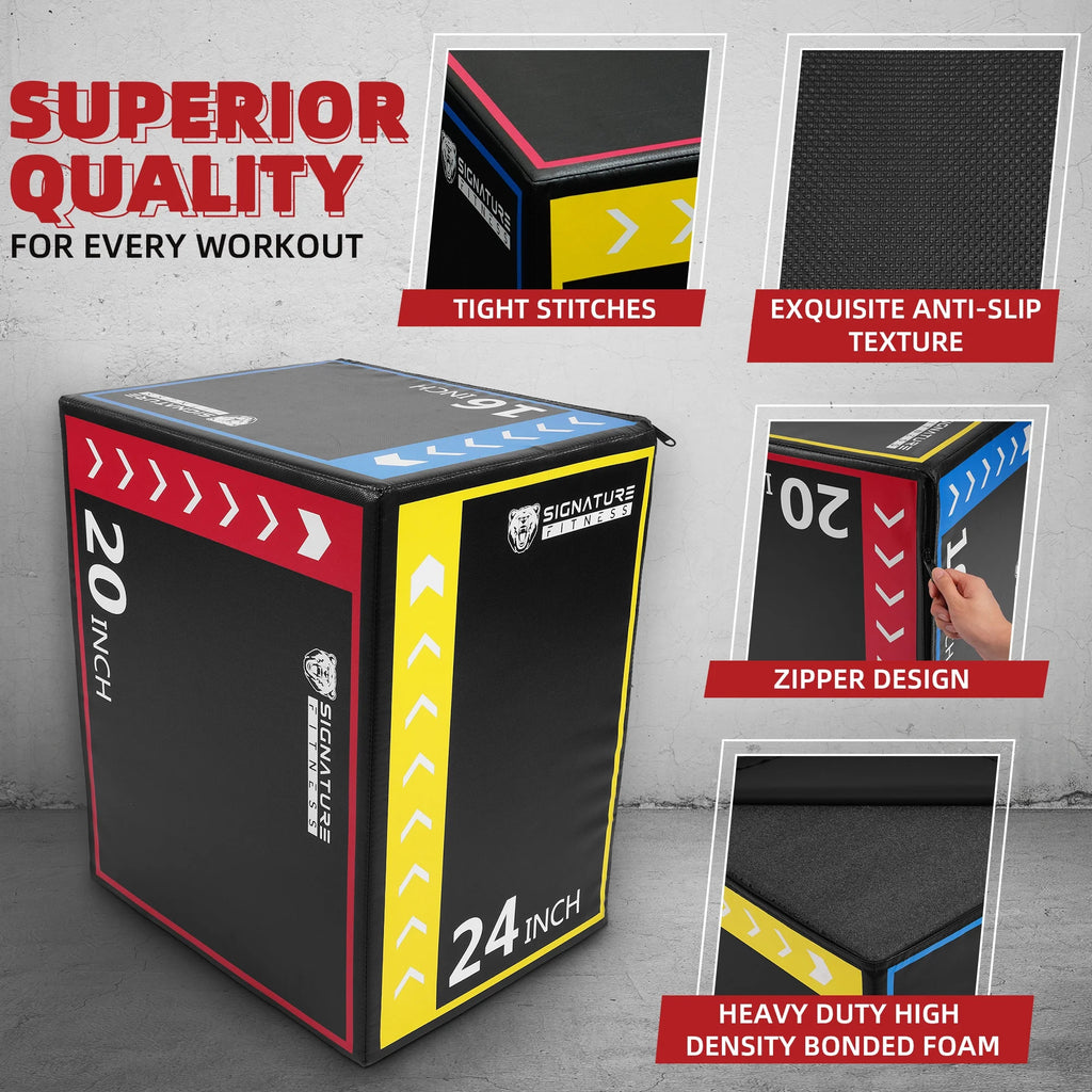 3-In-1 Rotatable Plyometric Jump Box, Jumping Exercise Trainer with anti Slip Surface & High Density Foam, Fitness Training, Easy to Clean, 16’’ × 20’’ × 24’’, Multi-Color