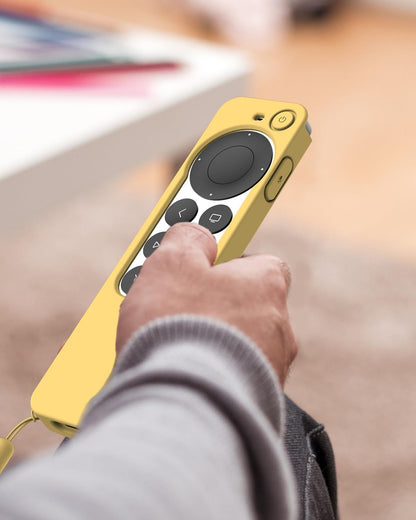 Stylish Yellow Silicone Case for Apple TV 4K Siri Remote 2021 - Anti-Slip Protection with Lanyard Included!