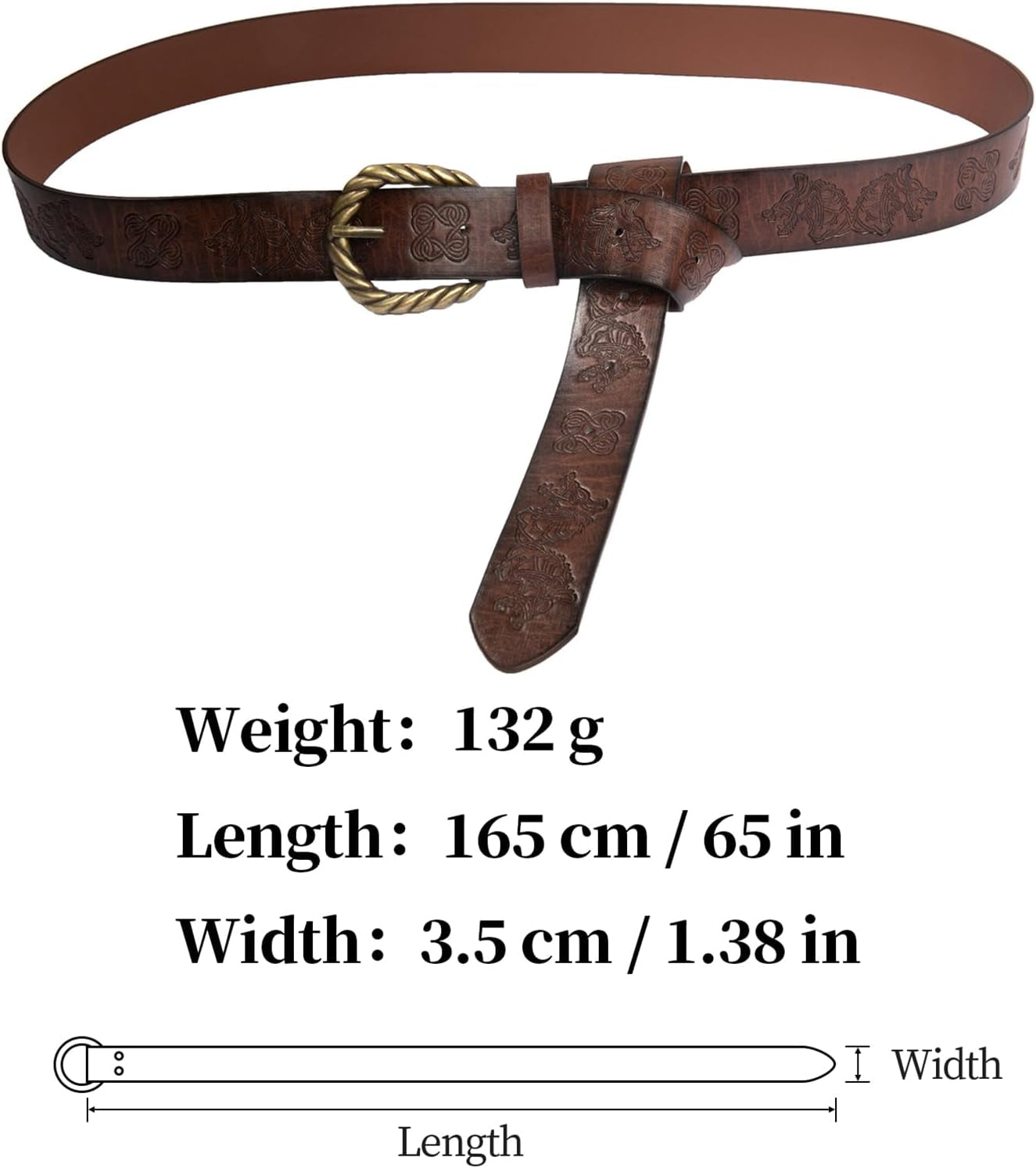 Viking Fenrir Embossed Faux Leather Buckle Belt - Medieval Knight Accessory