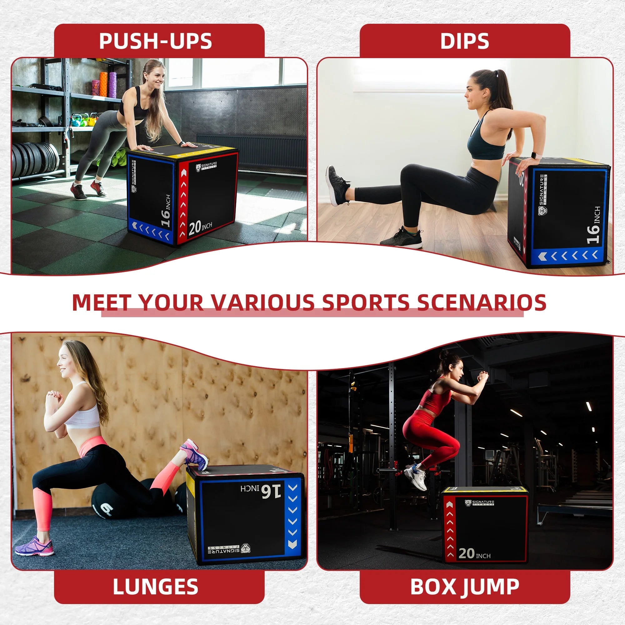 3-In-1 Rotatable Plyometric Jump Box, Jumping Exercise Trainer with anti Slip Surface & High Density Foam, Fitness Training, Easy to Clean, 16’’ × 20’’ × 24’’, Multi-Color