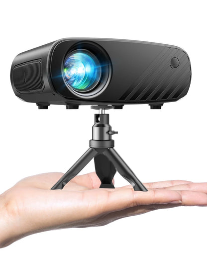 Portable 1080P HD Projector with Tripod, 8000L Brightness, Compatible with iOS, Android, and Windows for Cinematic Experience