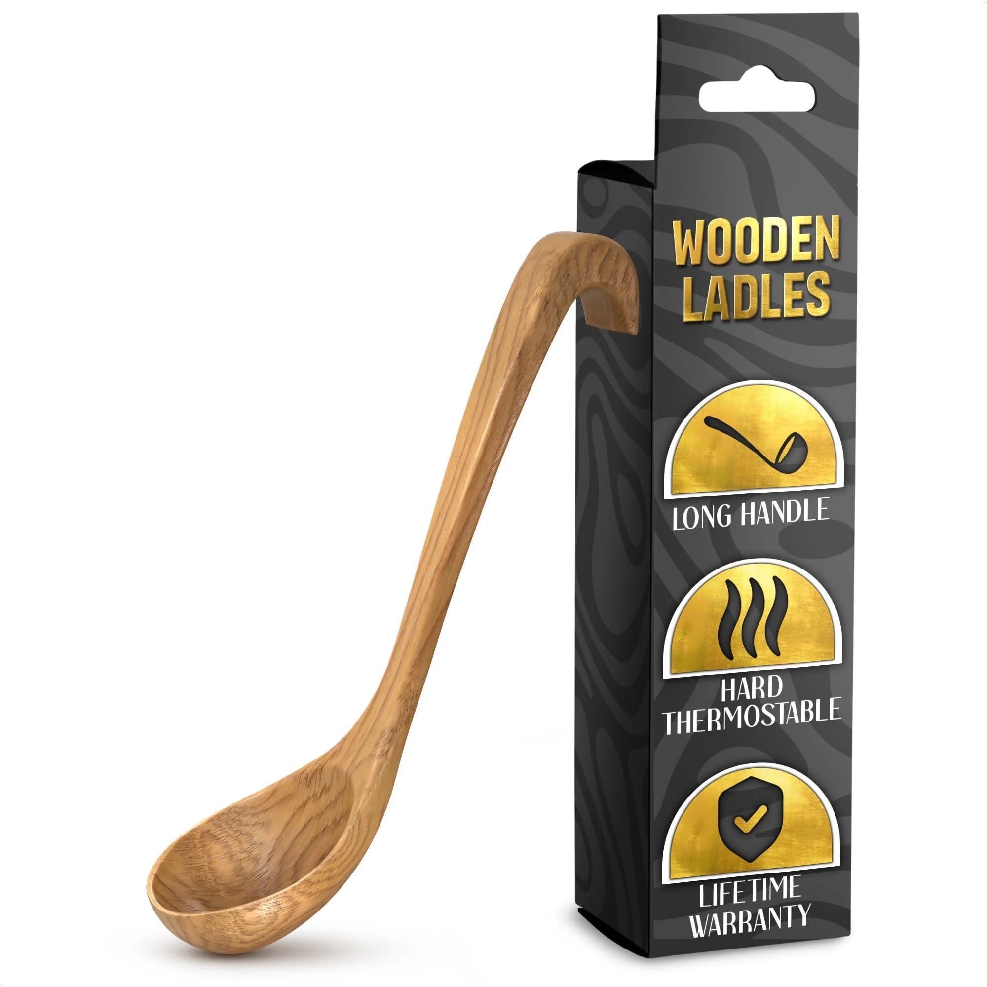 Eco-Friendly Bamboo Soup Ladle – Elegant Olive Wood Serving Spoon with Long Handle – Durable Natural Kitchen Essential