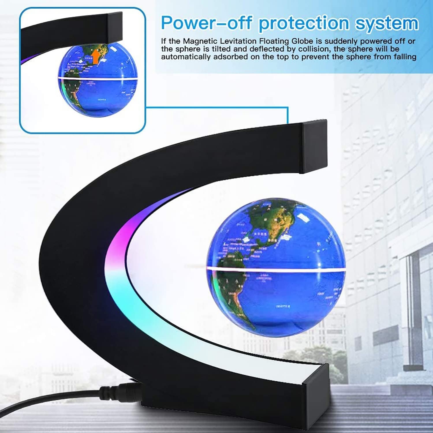 Magnetic Levitation Globe with LED Light - Unique Floating Lamp Decor, Perfect Gift for Men, Fathers, Boyfriends, Kids & Bosses - Ideal Technology Graduation & Valentine's Day Present (Blue)