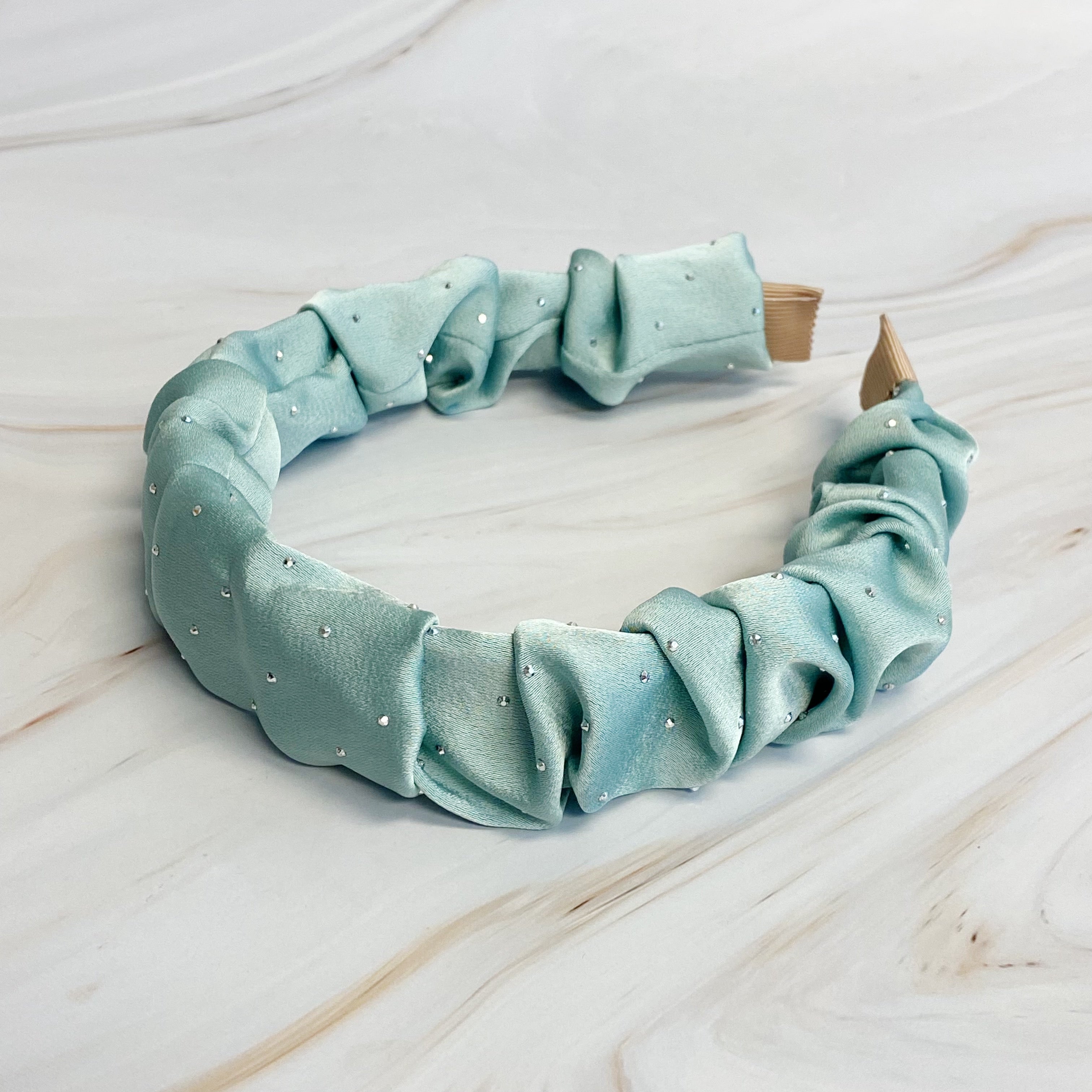 Chic Scrunched Satin Jewel Dotted Headband for Effortless Style