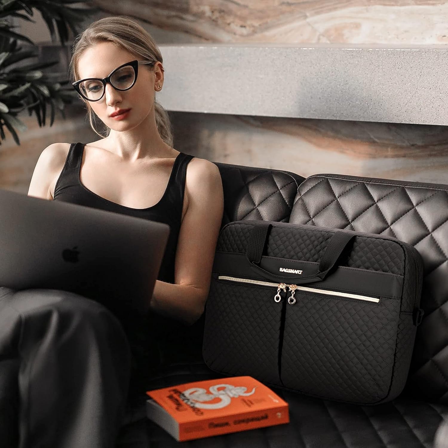 Stylish Black Laptop Bag for Women - 17.3/15.6 Inch Briefcase for Office, Travel & Business