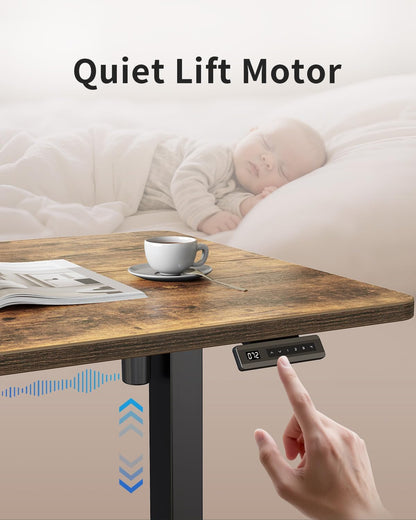 Height Adjustable Electric Standing Desk - 48" x 24" Rustic Brown Sit-Stand Home Office Computer Desk