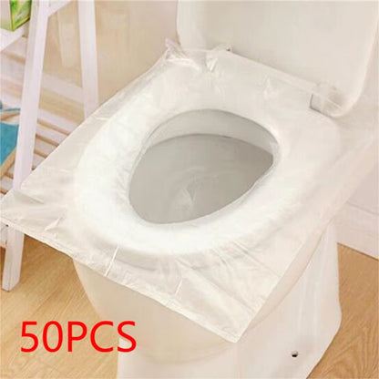 50-Pack Individually Wrapped Disposable Waterproof Plastic Toilet Seat Covers with Non-Slip Design for Travel and Protection